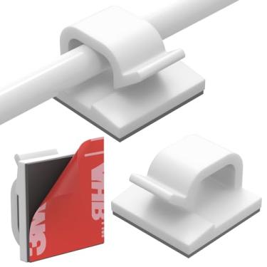 Imagem de Clipes de cabo 40 peças com fitas adesivas fortes, suporte organizador de fios, gerenciamento de cabos para carro, escritório e casa (branco - CC04 (40 peças) - atualizado)
