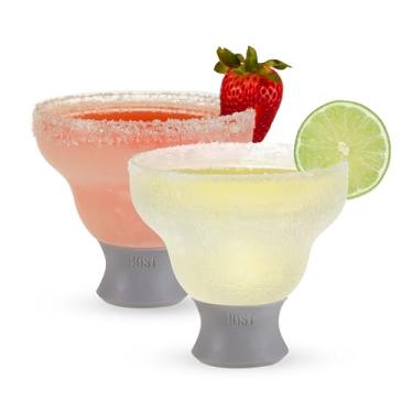 Imagem de Host Glass Freeze Conjunto de copos Margarita sem haste, conjunto de copos de coquetel isolados com faixa de silicone, conjunto de copos Margarita de 340 g cinza de 5 cm