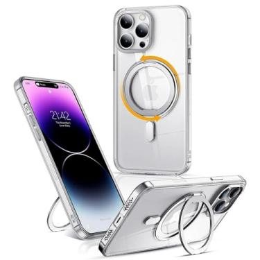 Imagem de Capa com suporte de anel magnético giratório 360 ° para iPhone 15 14 13 12 11 Pro Max Plus Capa para carregamento sem fio, transparente, para iPhone 12