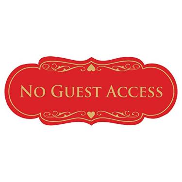 Imagem de All Quality Placa de designer sem acesso para convidados - Plástico durável e fácil instalação | Ideal para restaurantes, bares, hotéis e Airbnb - Vermelho/Dourado - Pequeno (pacote com 1)