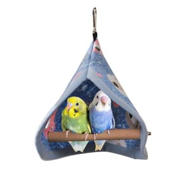 Imagem de Cobertor de cama de pássaro, ninho de papagaio, cabana confortável para acessórios de gaiola, periquito, casa quente, barraca suspensa, cama, rede, suporte de madeira, brinquedo de balanço para