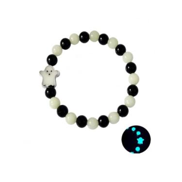 Imagem de Pulseira de contas de Halloween luminosa com contas de fantasma para mulheres e homens que brilham no escuro joia presente 8 mm, Metal, Sem Pedra Preciosa