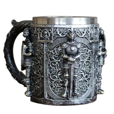 Imagem de Caneca de aço inoxidável de resina medieval Viking Knight, copo de bebida, caneca de cerveja, xícara de café, adereços de festa, decoração de bar, presente de aniversário para homens
