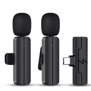 Imagem de Microfone de lapela sem fio para iPhone 15/Android/computador – Mini microfone Bluetooth para gravação de vídeo, microfones USB C de encaixe para YouTube, Tiktok, podcast, Vlog e transmissão ao vivo