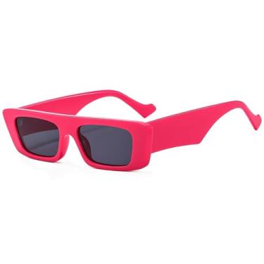 Imagem de Óculos de sol retangulares femininos, masculino, punk, retrô, perna larga, viseira solar UV400, rosa vermelha, tamanho único
