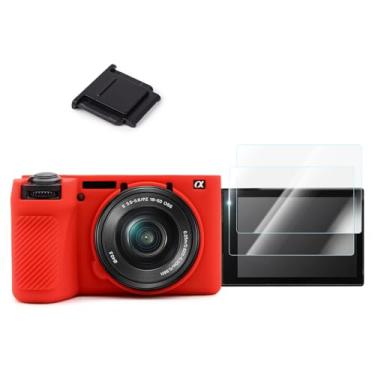 Imagem de VOVMOEYA Kit de acessórios de capa de câmera A6700 – Capa protetora de silicone para Sony Alpha 6700 [vermelho] e protetor de tela LCD para Sony A6700 [2 unidades] e capa para câmera Hot Shoe para
