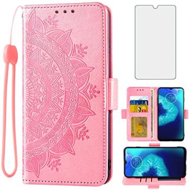 Imagem de Asuwish Compatível com Moto G8 Power Lite capa carteira de vidro temperado protetor de tela suporte de cartão alça de pulso capa de celular para MotoG8PowerLite Motorola 8 8G PowerLite XT2055-2 ouro