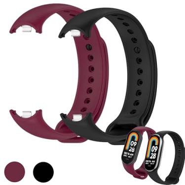 Imagem de kIT 2 Pulseira para MI Band 8 Preto e Vinho Marsala Bracelete em Silicone TPU Regulavel Macia Confortavel e Regulagem para Vários Tamanhos