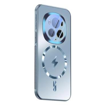 Imagem de POYUFRG Capa magnética para Honor Magic 6Pro/6, capa de carregamento sem fio, proteção total para lentes de policarbonato antiarranhões, capa fina, cromada, 6pro