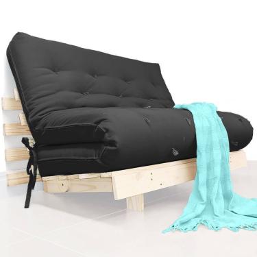 Imagem de Futon Casal Tokio Sofa Cama Preto Com Madeira Maciça