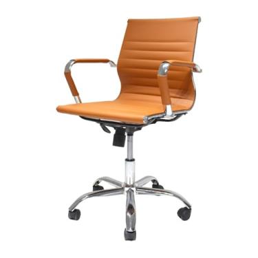 Imagem de Cadeira de Escritório Ergonômica Simples Home Office Secretária Diretor Giratória Suporta até 120kg - Base Cromada Anti Risco Charles Eames Eiffel Caramelo