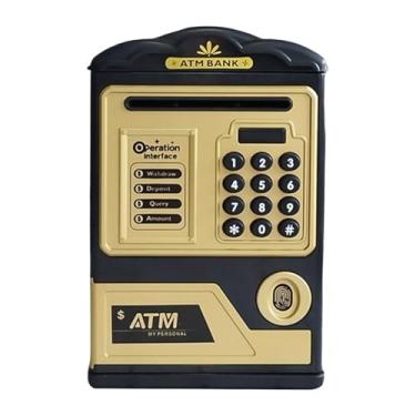 Imagem de shamjina Cofrinho de brinquedo com trava de código de senha Presentes criativos Cofrinho ATM para crianças Caixa de economia para idades de 3 4 5 6 7 8, Ouro
