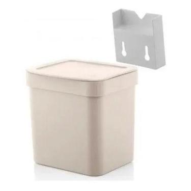 Imagem de Lixeira Cozinha 4,7l C/ Suporte Fixação Para Parede Suspensa - OU, Beg