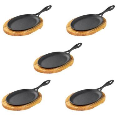 Imagem de kit 5 Chapas Frigideira Mix Grill Oval Ferro Fundido com Tábua de Made