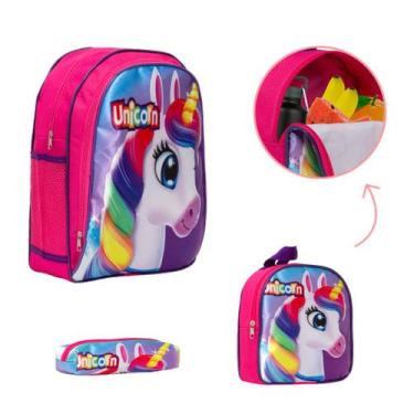 Imagem de Kit Bolsa Escolar Infantil Unicórnio Lancheira Estojo Creche - TOYS 2U