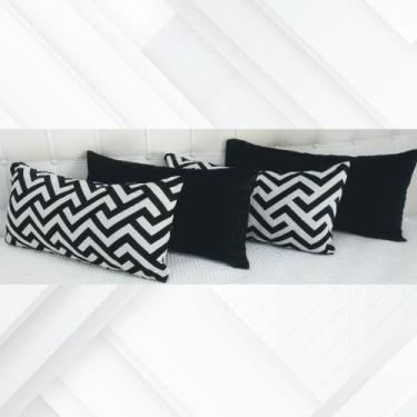 Imagem de Kit 4 Almofadas Retangulares Sued Amassado Jacquard Cheias - INGRID BO