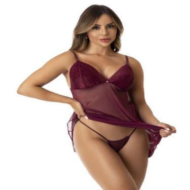 Imagem de Camisola Sexy Renda Tule Transparente Lua de Mel Baby Doll Vestido de 