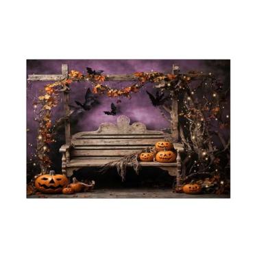Imagem de Fundo Fotográfico 2,20 x 1,50 - New Born Halloween Banco com Abóboras 