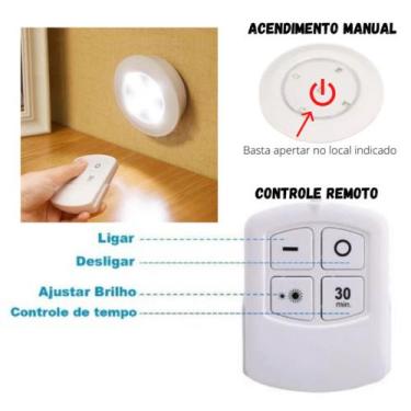 Imagem de Kit 3 Lâmpadas Luminárias Spot Led Adesivas Com Controle Remoto Sem Fi
