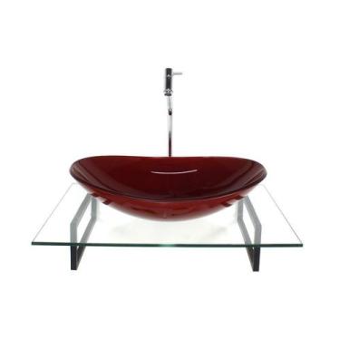 Imagem de Kit cuba de vidro oval vermelho ferrari com tampo 60cm incolor e supor