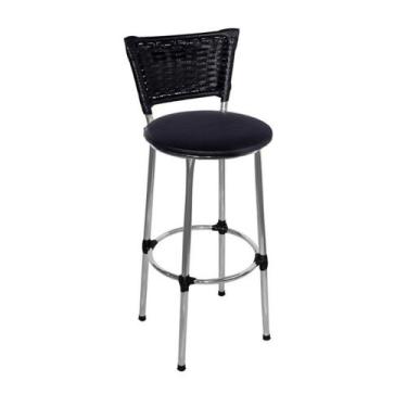 Imagem de Banqueta Alta Cromada com Encosto Junco Preto Assento Preto - Fortmix