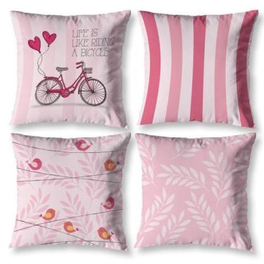 Imagem de Kit 4 Capas de Almofadas Cheias Decorativa Cheia Bike Rosa - Mercado B