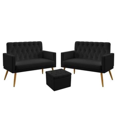 Imagem de 2 Poltronas Namoradeira Vega Com Rodapé E Capitonê Com Puff Quasar Cou