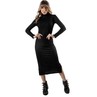 Imagem de Kit 3 Vestidos Midi WLS Modas Manga Longa Canelado com Fenda Casual, M