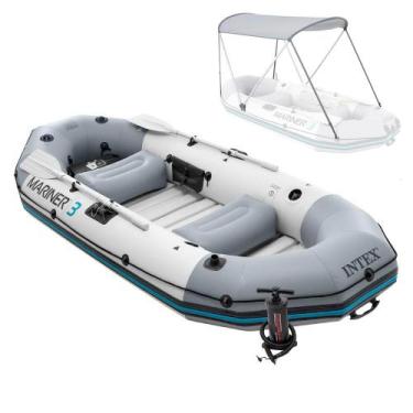 Imagem de Bote Inflável Intex Mariner 3 C/ Par Remos Bomba Capota Teto Removível
