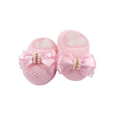 Imagem de Sapatinho bebê em tricot com laço e pérolas - Sensação - NN, Rosa, RN