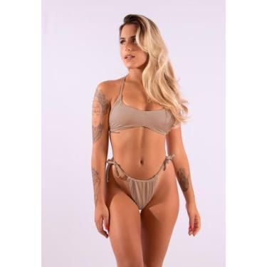 Imagem de Biquíni Asa Delta Cortininha Fio Frente Única Amarração - Diluxo, Nude