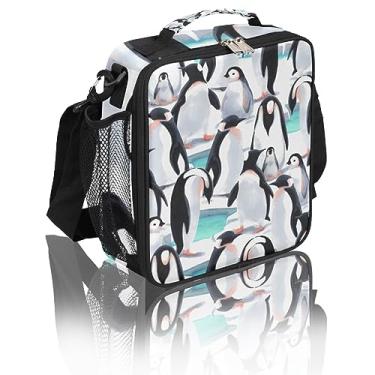 Imagem de Lancheira infantil Antártida linda pinguins reutilizáveis lancheira isolada para meninos e meninas volta às aulas térmica lancheira à prova de vazamento com alça de ombro removível para escola creche piquenique