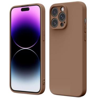 Imagem de NewTonCase Capa para iPhone 14 Pro Max, capa protetora de silicone líquido premium, antiderrapante, resistente a arranhões, fina, macia, à prova de choque, para homens, mulheres e meninas, marrom