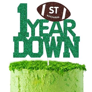 Imagem de Green Glitter 1st Year Down Cake Topper, Football Happy 1st Birthday/Football One, Soccer Sports Themed Baby's 1st Birthday/Baby Shower Party Decorations