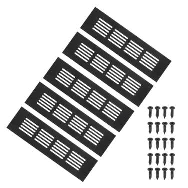 Imagem de PATIKIL Capa de ventilação de porta de 20 x 5 cm, 5 peças de cobertura de ventilação de grade de alumínio com parafusos de montagem para porta de guarda-roupa de armário, preta