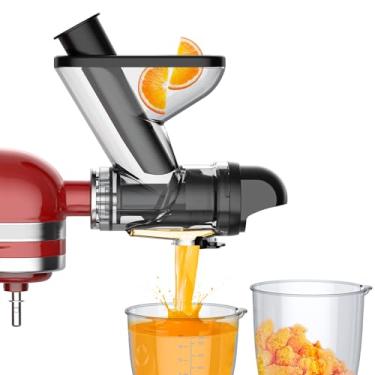 Imagem de Acessório de espremedor mastigável para batedeira KitchenAid, máquina de suco prensada a frio, acessório de espremedor de mastigação lenta com calha de alimentação dupla e empurrador da FGREEBLE