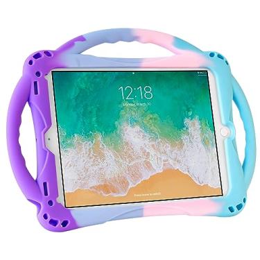 Imagem de Capa infantil para iPad 6ª/5ª geração, Adocham iPad 9,7 polegadas 2018/2017, alça de suporte integrada e vem com alça para iPad Air & Air 2 (multicolorida)