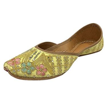 Imagem de Gold Zari Punjabi Jutti Tênis feminino macio liso étnico feito à mão Juti tradicional Jooti casamento indiano, Multicolorido., 39