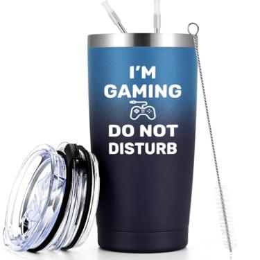 Imagem de Qtencas Presentes engraçados para jogadores, copo de viagem "I Am Gaming Do Not Disturb, copo de aço inoxidável isolado, presentes de aniversário e Natal para adolescentes meninos pai marido pai