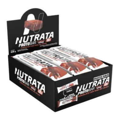 Imagem de Nutrata Proto Bar Whey 63g display com 9 barras - Chocolate Meio Amarg