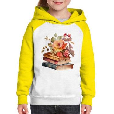 Imagem de Moletom Infantil Livros e flores - Foca na Moda, Branco, Amarelo, 14
