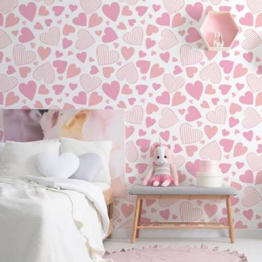 Imagem de Papel de Parede Corações Tons de Rosa 57x270cm - Quartinhos