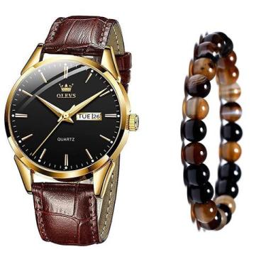 Imagem de Relógio Masculino De Luxo Dourado Social + Pulseira Bolinhas - OLEVS