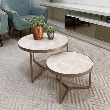 Imagem de Conjunto Mesa de Centro Redonda Dallas Marmorizado Areia - BELI HOUSE,