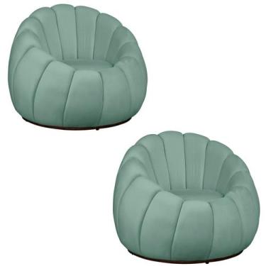 Imagem de Kit 02 Poltrona Decorativa Concha Base Arco Giratória Veludo - Fina Mo