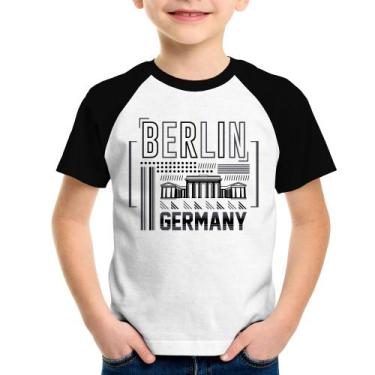 Imagem de Camiseta Raglan Infantil Berlim Alemanha - Foca na Moda, Branco, Preto