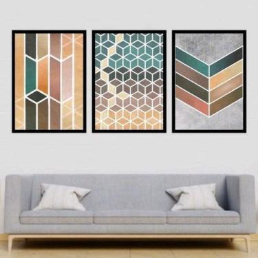 Imagem de Kit 3 Quadros Geométrico Cubos Coloridos 60x40cm - Quadros On-line, Ma