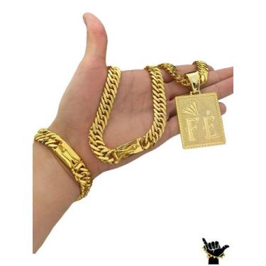 Imagem de Corrente Grumet 13mm + Pulseira + Pingente - Banhado a Ouro - ToJoia18