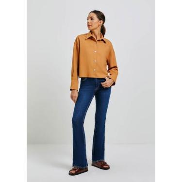 Imagem de Calça Jeans Feminina Flare Cintura Média - Hering, 036, Azul escuro