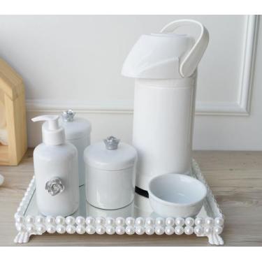 Imagem de Kit Higiene Bebê Porcelana Pote Banho Térmica K023 Flor - Ciranda Arte